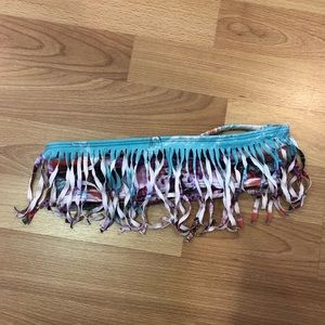 San Lorenzo floral bandeau bikini top w/fringes